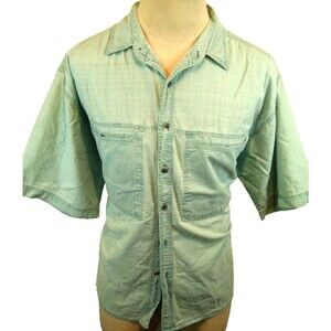 Womens Page One Blue Cotton Denim SS Work Shirt Top Blouse sz XL
